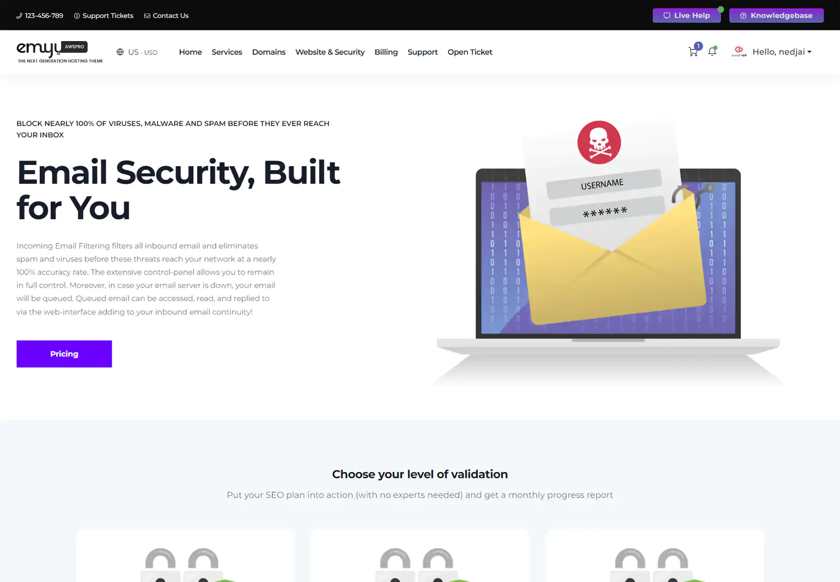 latest version WHMCS Theme by coodiv screenshot emyui aws pro