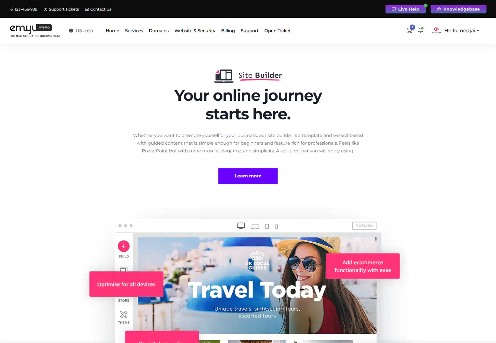 latest version WHMCS Theme by coodiv screenshot emyui aws pro