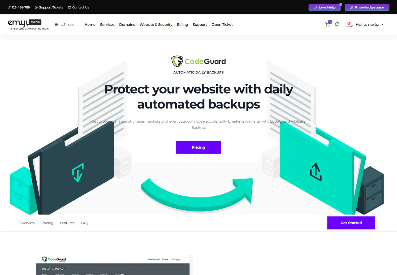 latest version WHMCS Theme by coodiv screenshot emyui aws pro
