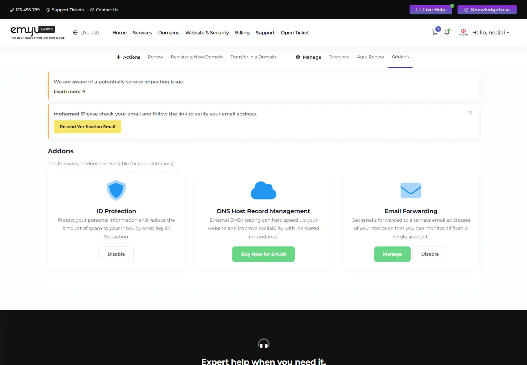 latest version WHMCS Theme by coodiv screenshot emyui aws pro