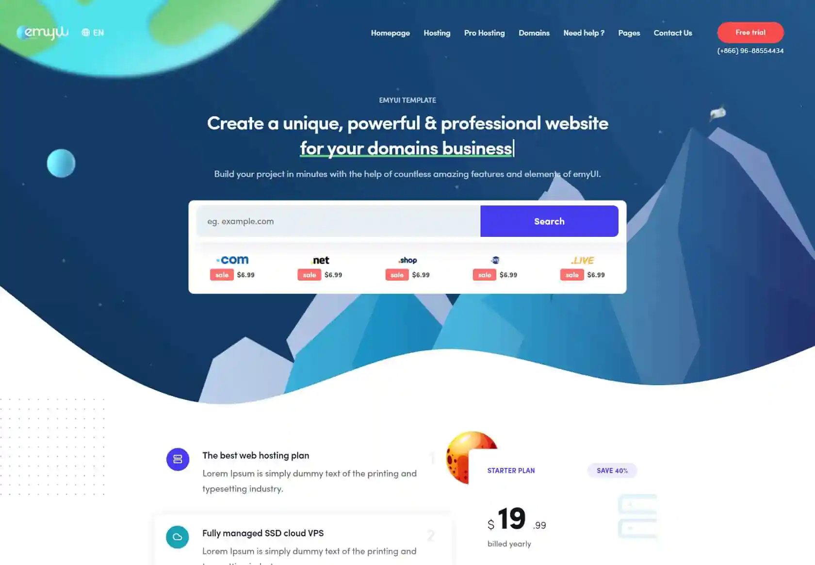 EMYUI WHMCS Client Theme - homepage