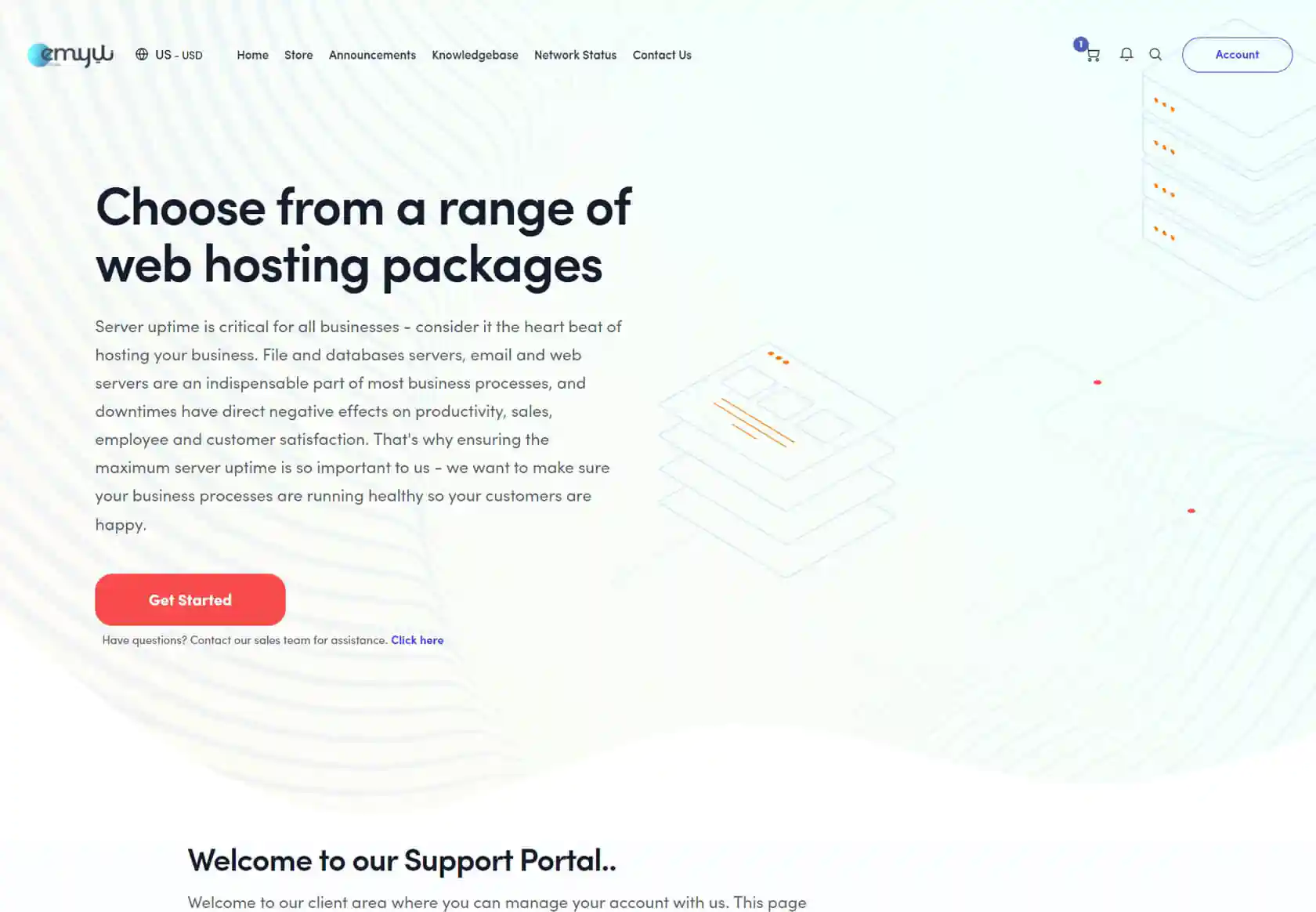 EMYUI WHMCS Client Theme - homepage