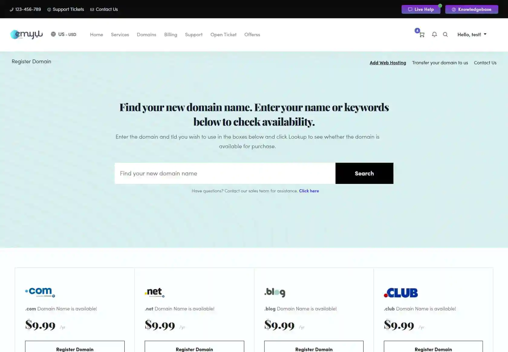 EMYUI WHMCS Client Theme - homepage