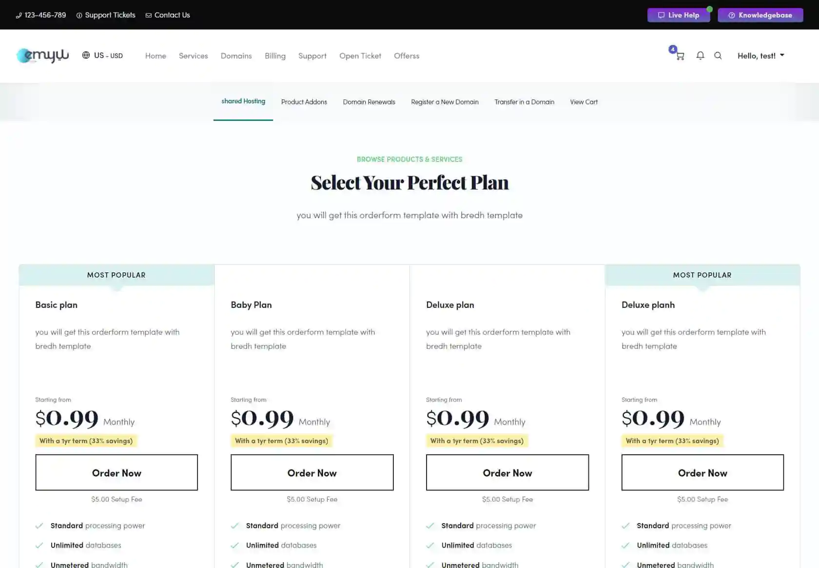 EMYUI WHMCS Client Theme - homepage