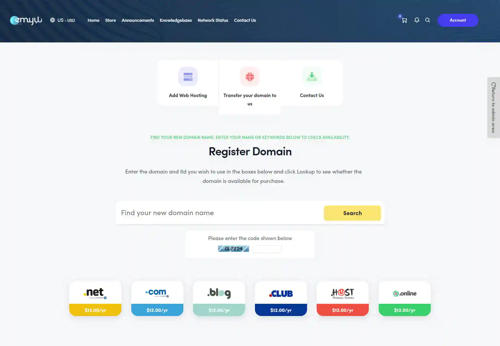 EMYUI WHMCS Client Theme - homepage