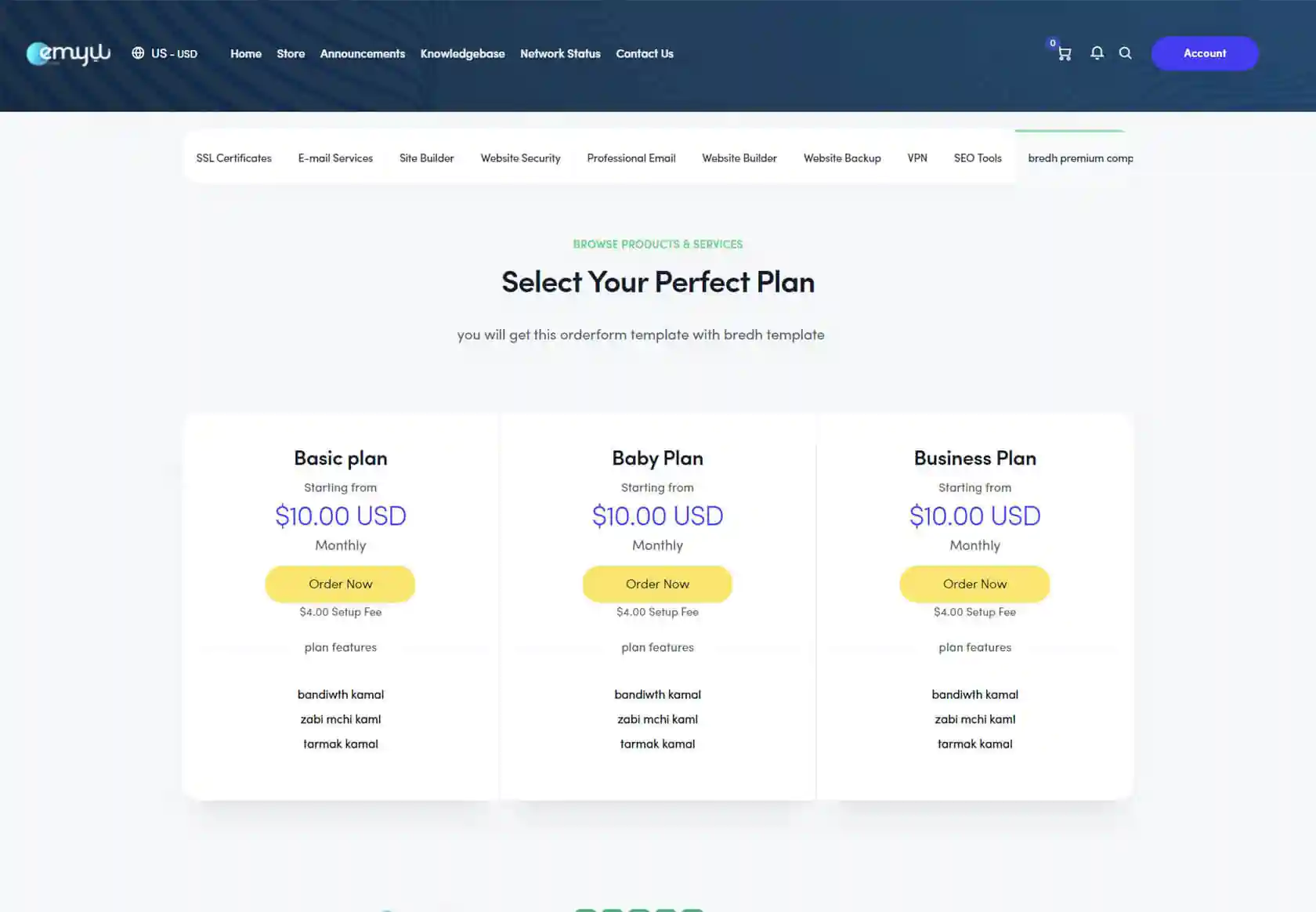 EMYUI WHMCS Client Theme - homepage
