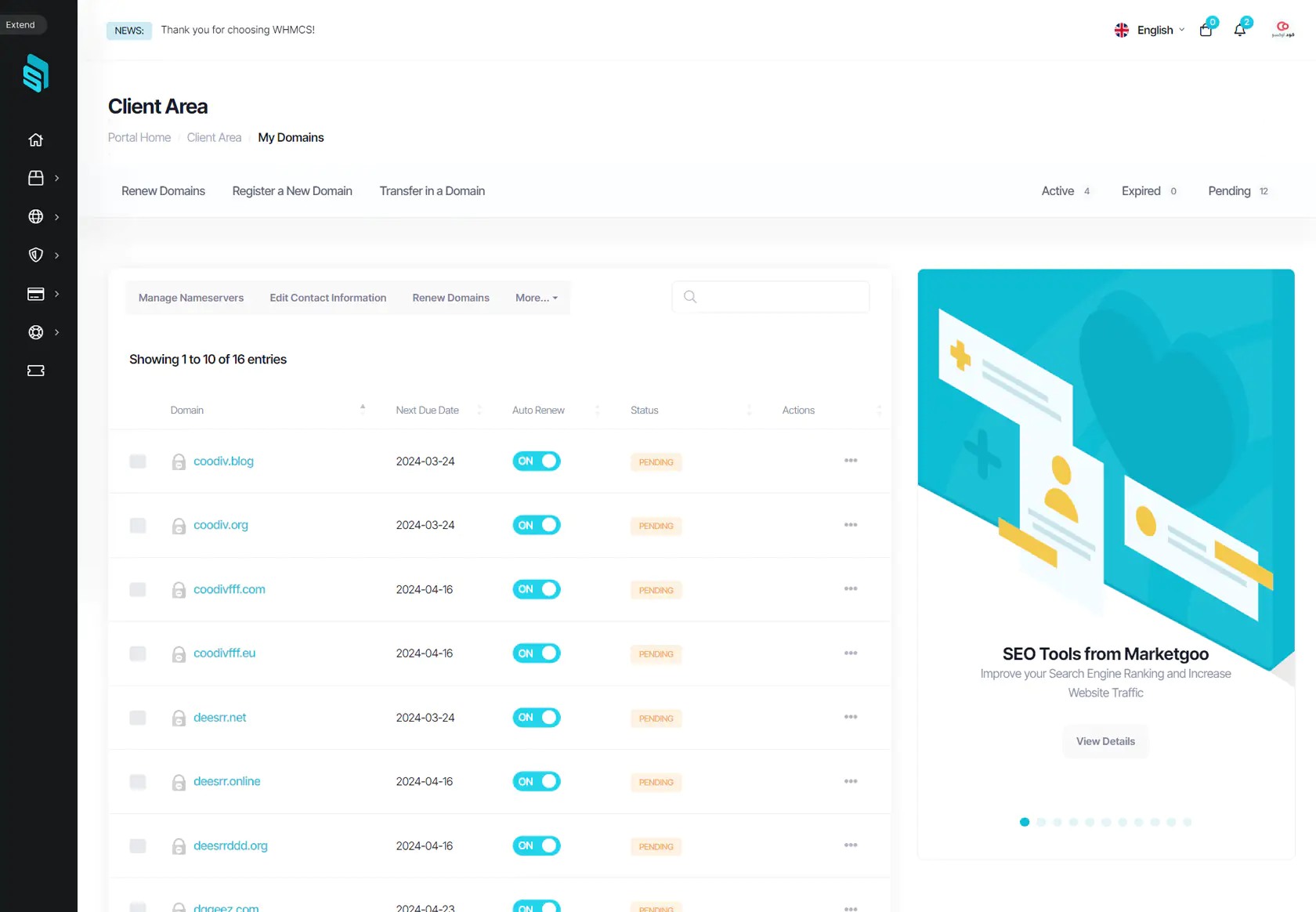 latest version WHMCS Theme by coodiv screenshot emyui aws pro